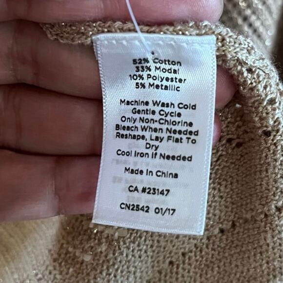 NWT: TALBOTS Beige Sheer Sweater Cardigan W/ Gold Metallic Shimmer Large (C-207) - Picture 9 of 9